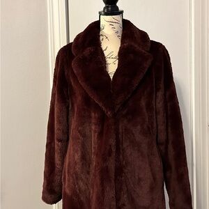 Women's Faux Fur Coat - Rich Burgundy